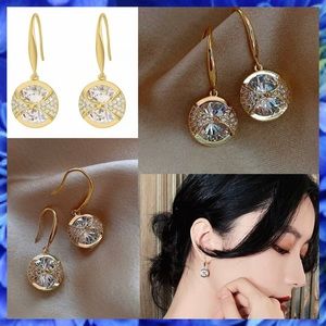 HOT Paved Petite Crystal Dangle Drop Gold Earrings